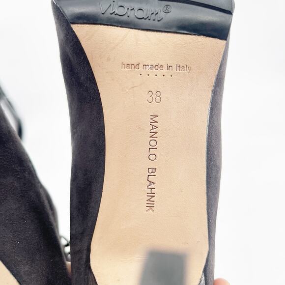 Manolo Blahnik Y2K Oklamod Dark Taupe Suede Fur Trim Lace Up Ankle Boots IT 38 - Picture 10 of 11